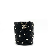 Chanel Lambskin Quilted Pearl About Pearls Drawstring Bag Black 2021